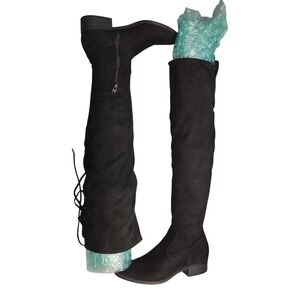 Lexi & Abbie Over the Knee Boots Womens 8.5 Black Upper Suede Side Zip Back Tie
